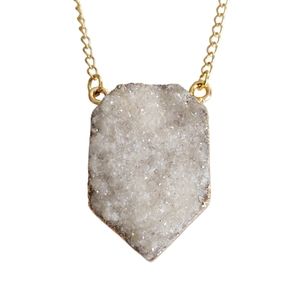 LAST ONE! Gold-plated genuine agate druzy shield necklace